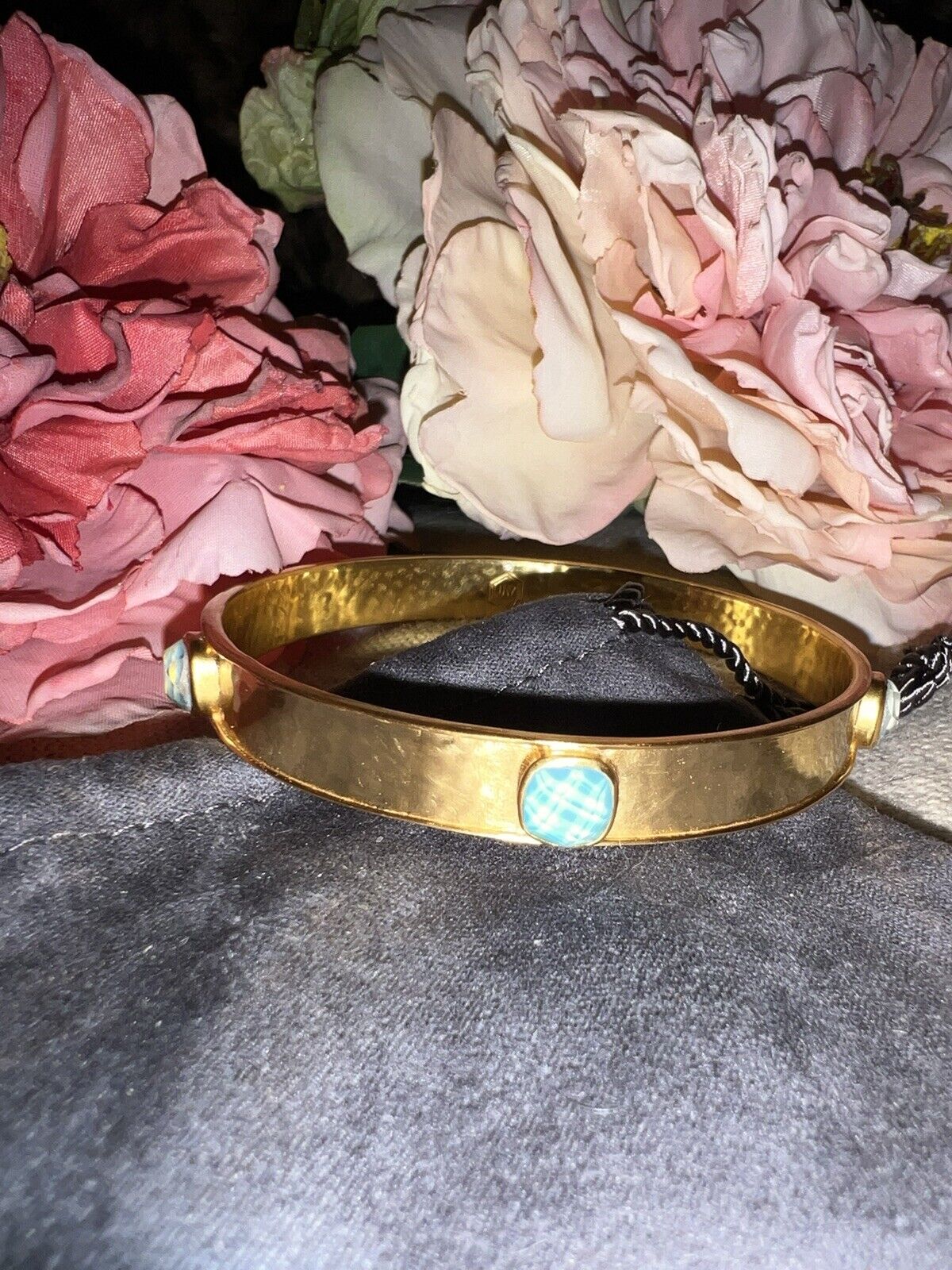 NEW Julie Vos 24k Gold Plated Bangle Bracelet With Blue Stones Sz Medium NWOT