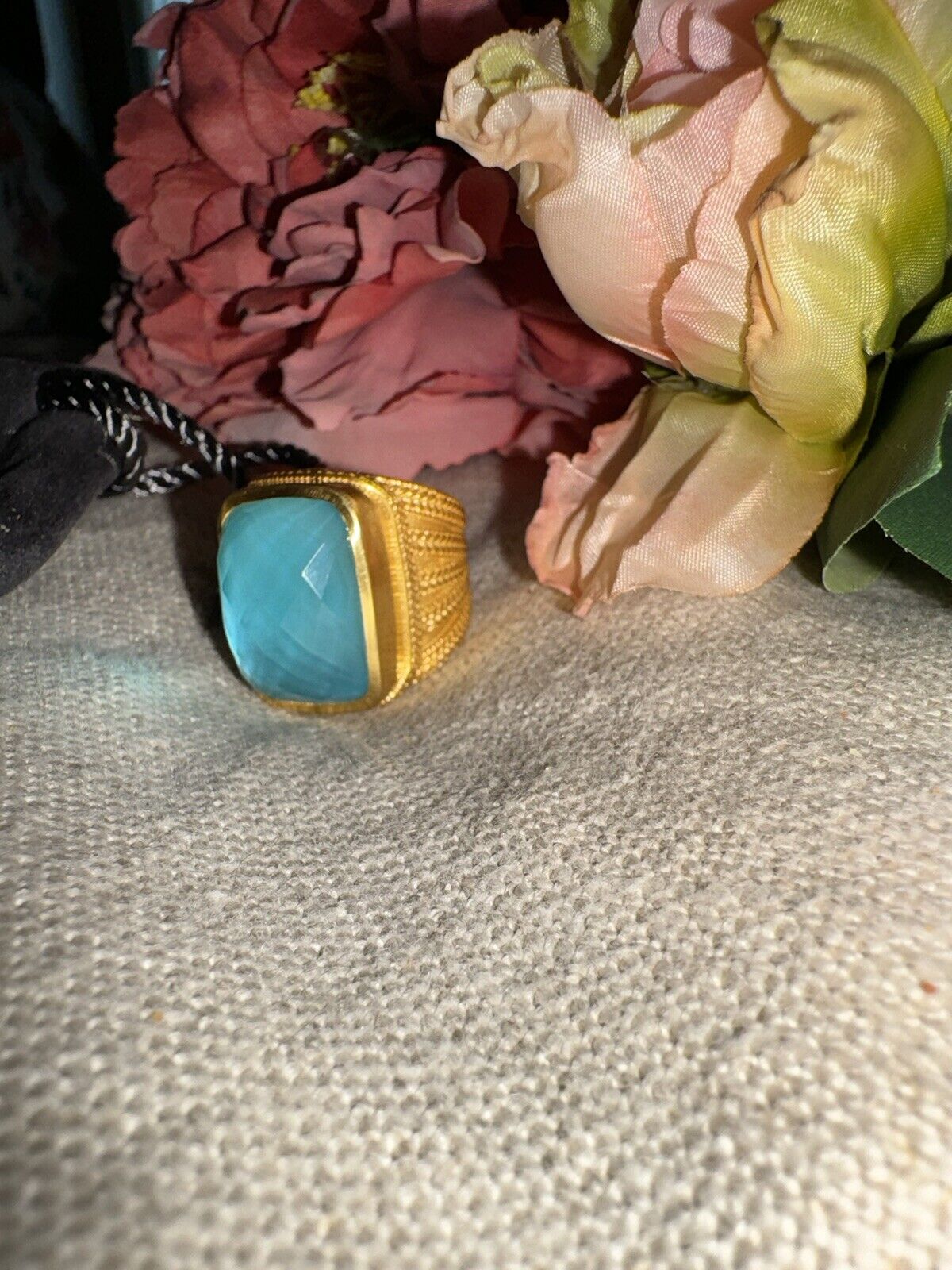 NEW Julie Vos Ring Iridescent Bahamian Blue & 24k Gold Plate Sz 7 ADJUSTABLE NWT