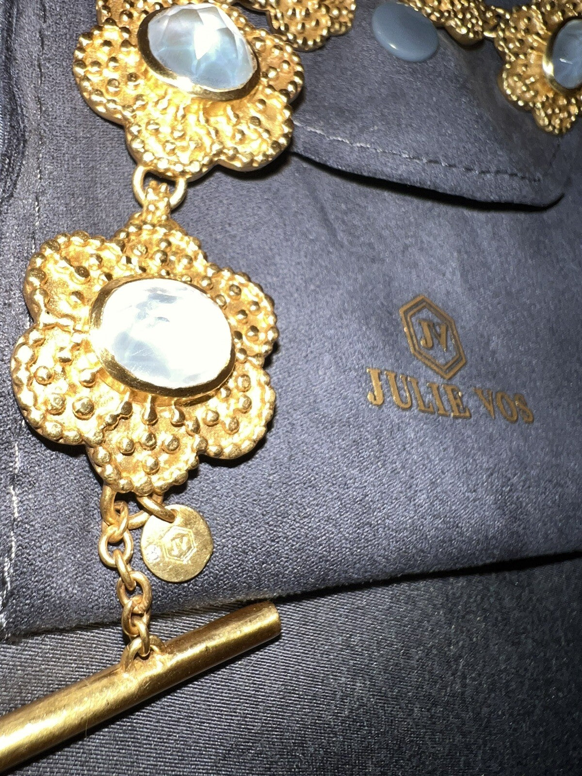 Julie Vos Iridescent Clear Colette Flower Link Toggle Bracelet 24k Plate Julie Vos