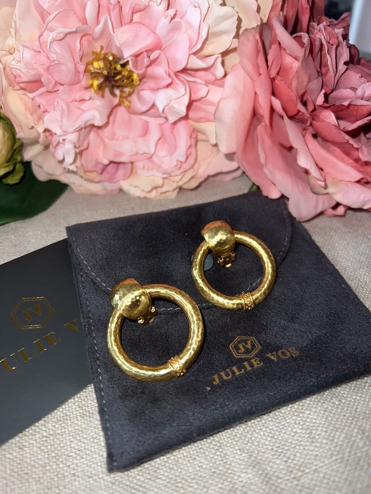 Julie Vos 24k Gold Plated Hoop Door Knocker Clip On Earrings