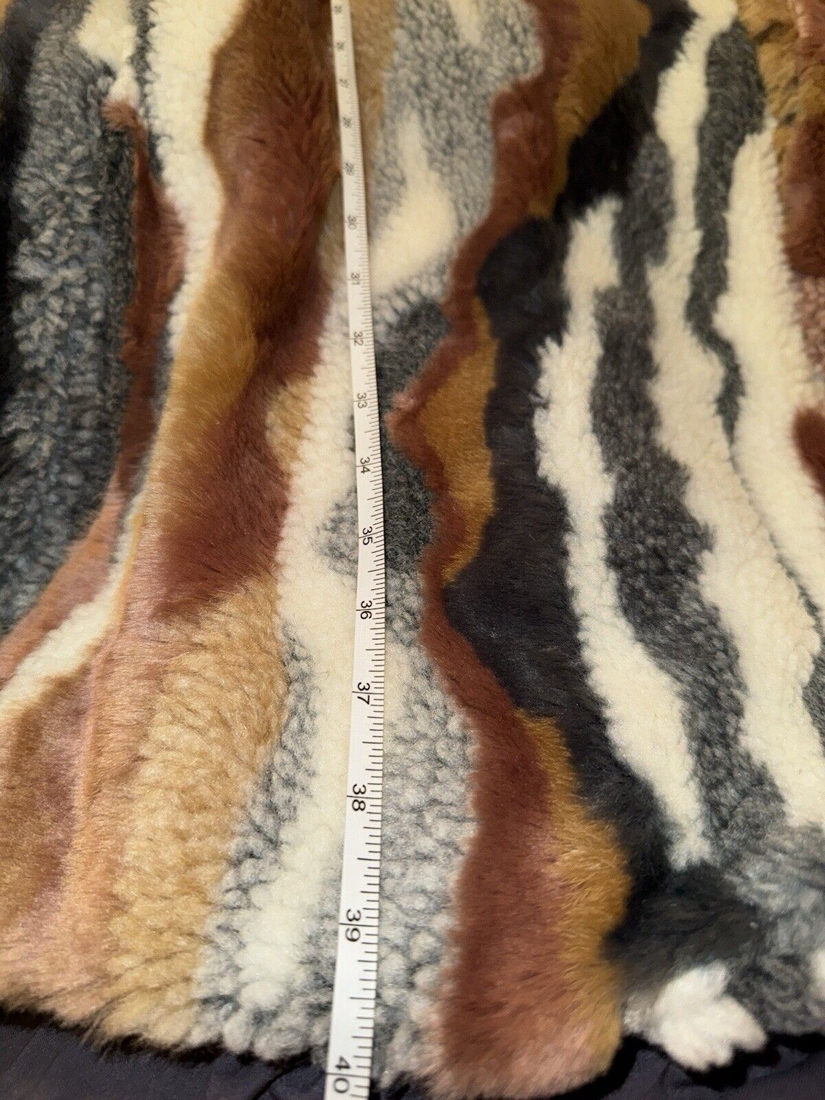 Johnny Was Large Faux Fur Coat Jacket Multi Color Wrap Silk Lined BOHO