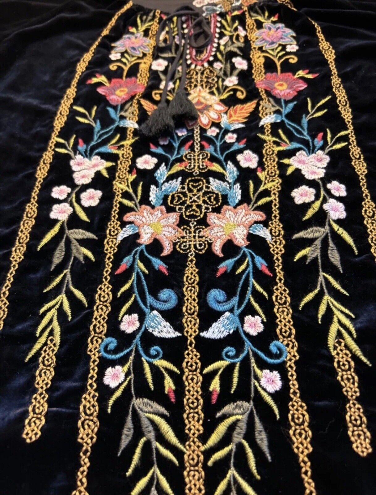 NEW Johnny Was Black Velvet Embroidered Peasant Tunic Top Kimono Sz XL 1X NWOT