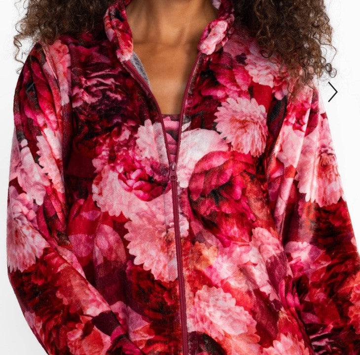 Johnny Was L Large Red Roses Zip Up Robe Bathrobe Housecoat Soft & Warm Johnny Was