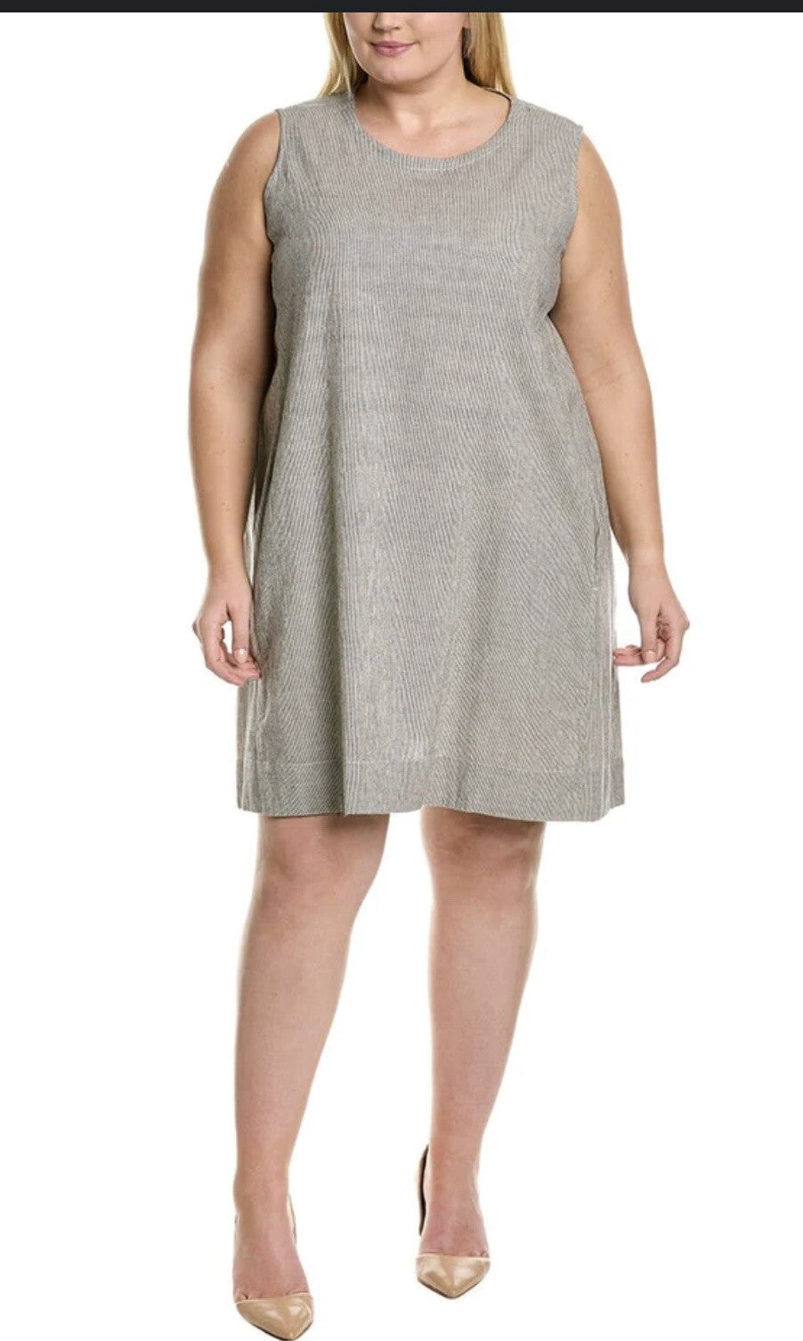 Eileen Fisher Graphite Organic Linen Pinstripe Tunic Dress Size 1X  $318 Eileen Fisher