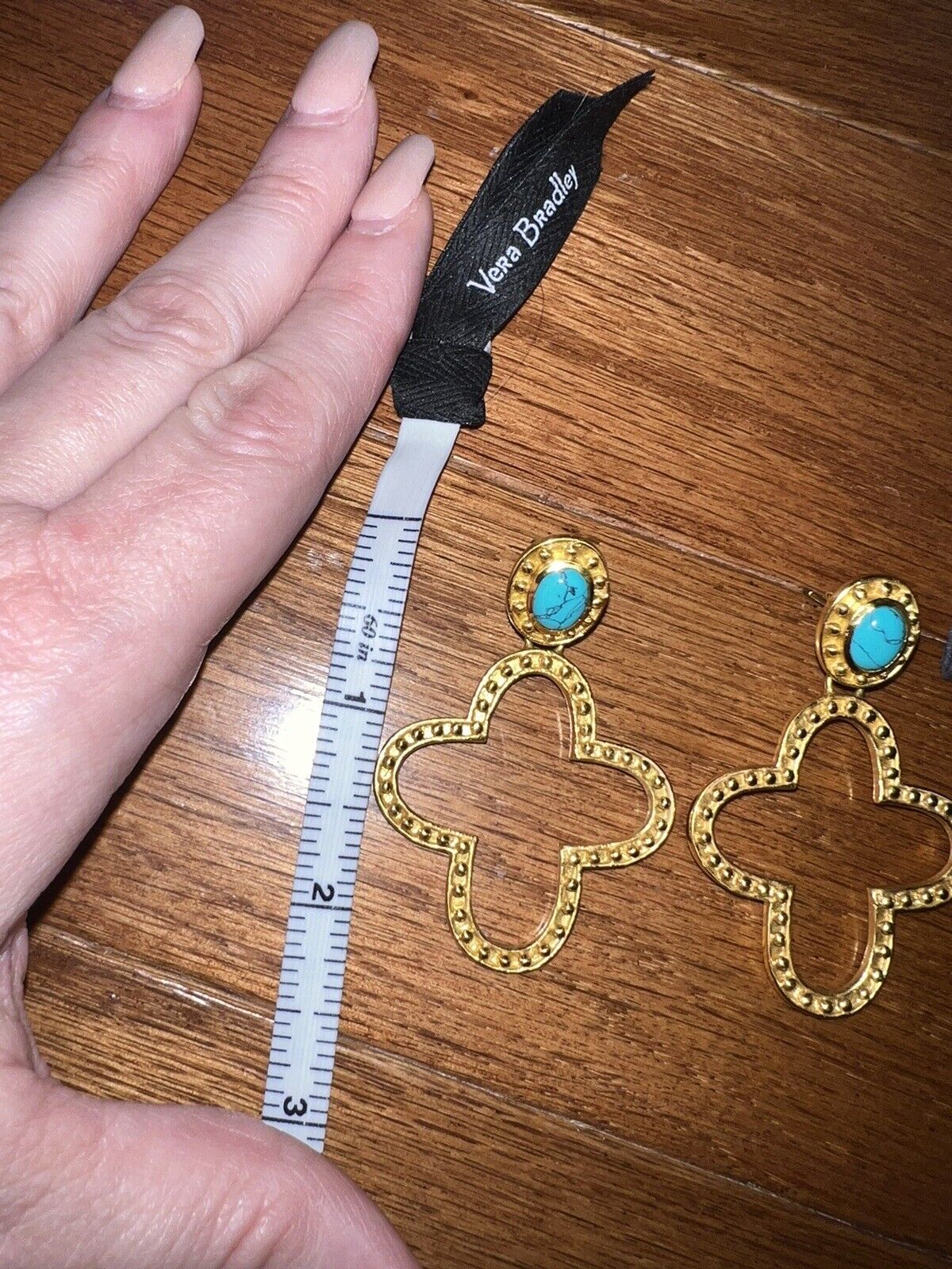 Julie Vos 24k Gold Plate & Turquoise Cross Statement Earrings WOW