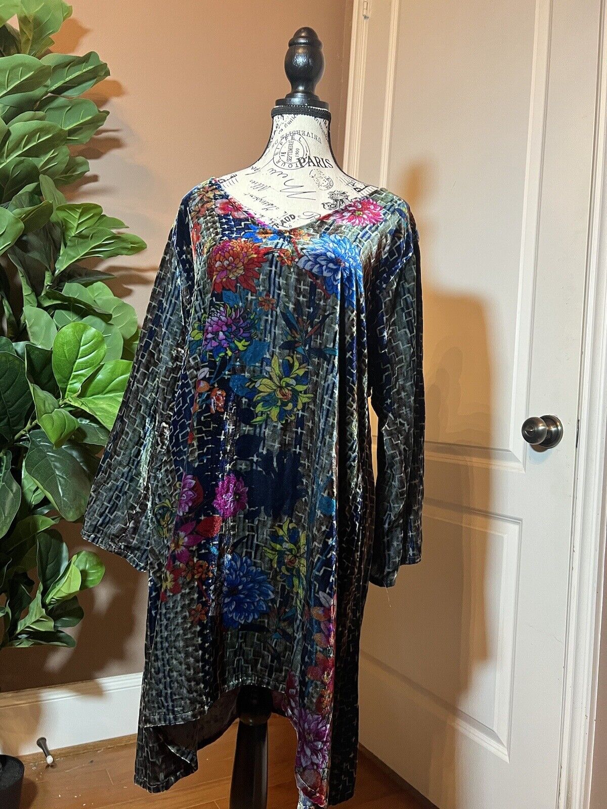 Johnny Was 1X 1XL Velvet Tunic Top Or Mini Dress Jewel Tones  & RICH