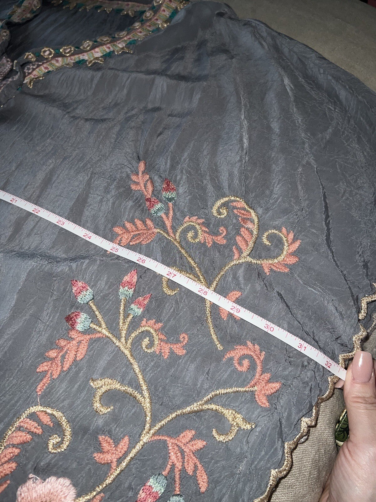 Johnny Was M Silky Kimono Poncho Wrap Top Cover Up Gold Embroidery PitPit 31” Johnny Was