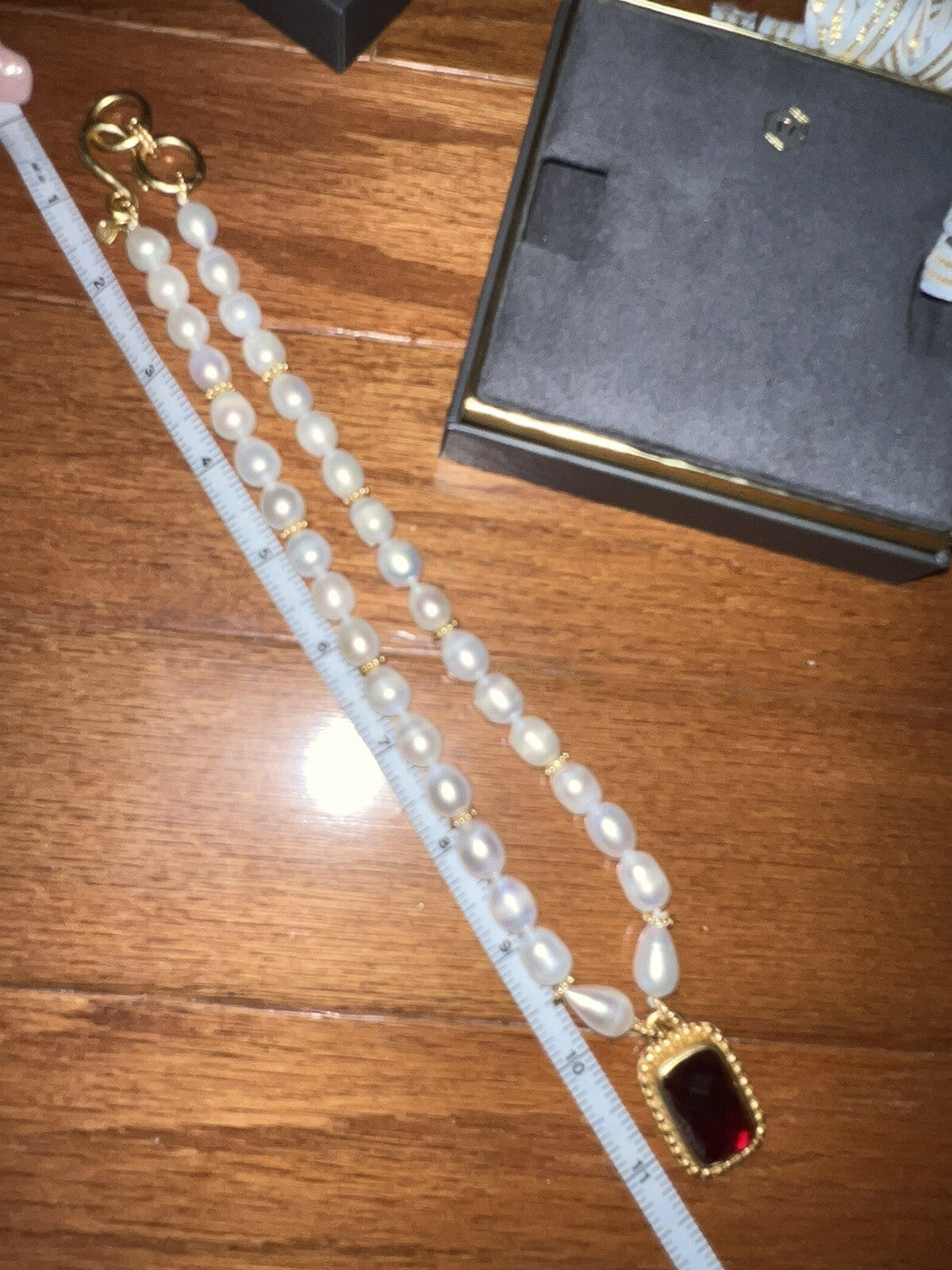 Julie Vos Freshwater Pearl & Ruby Red 24k Gold Plate Statement Necklace WOW! Julie Vos