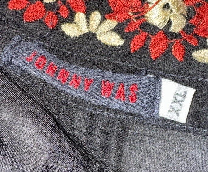 Johnny Was XXL Button Up Tunic Top Black Embroidered Floral Shirt Blouse Johnny Was