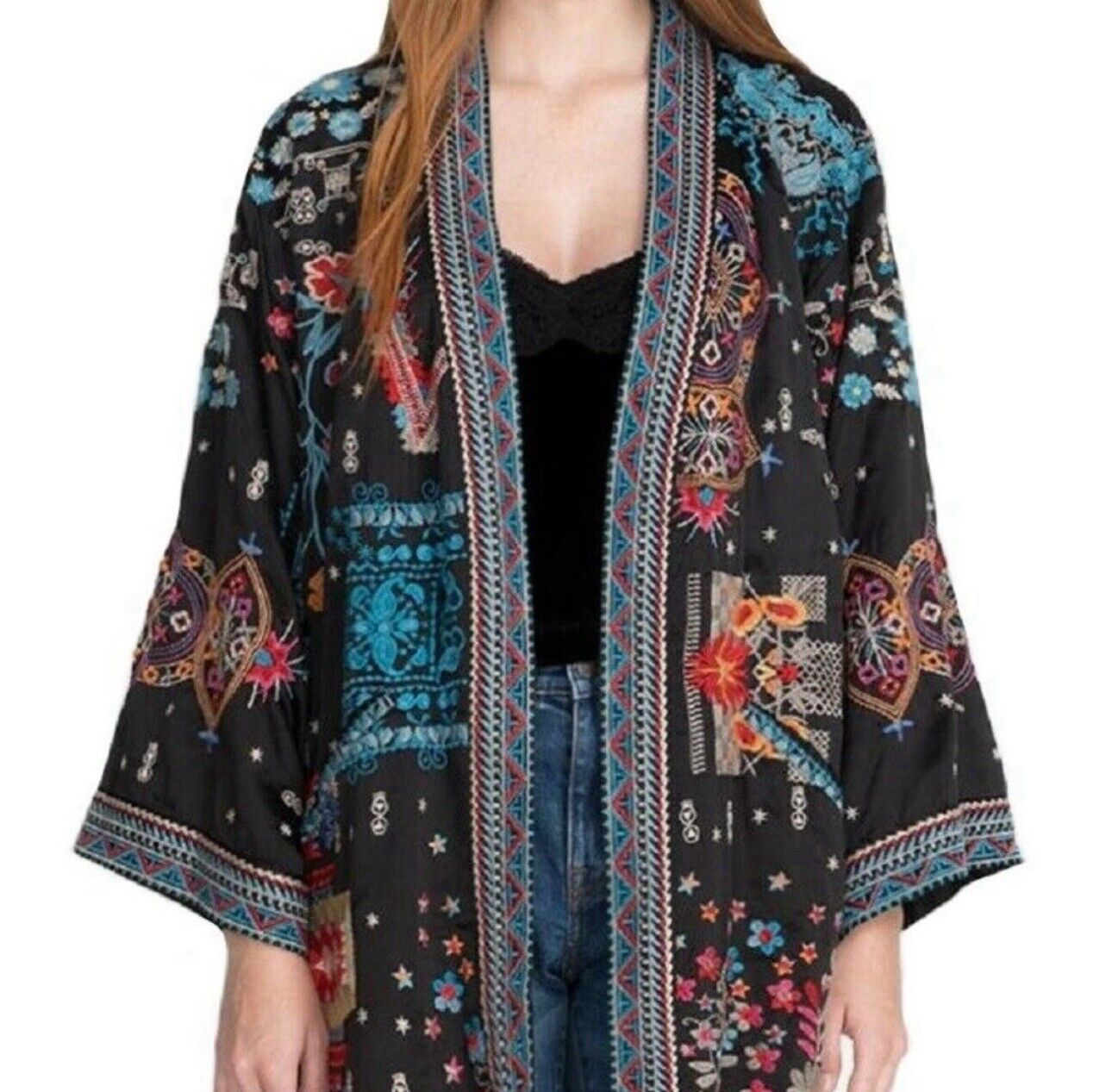 Johnny Was XL 1X Reversible KIMONO Jacket Coat Wrap Embroidery STUNNING