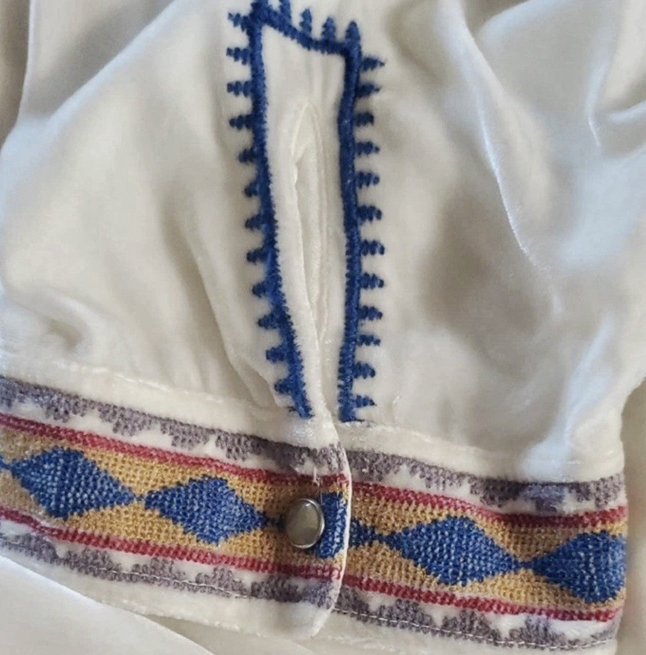 Johnny Was L Large Cream White Velvet Peasant Tunic Top Blouse Embroidered Johnny Was