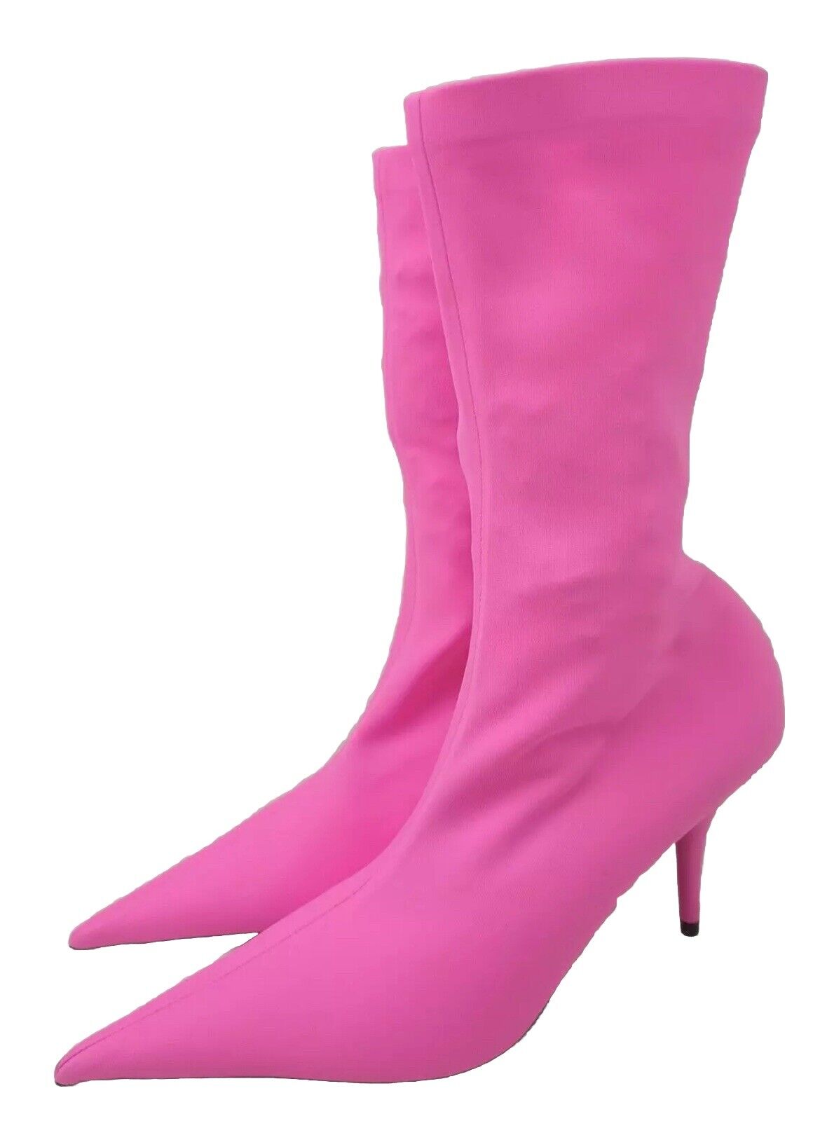 Balenciaga Knife Bootie Spandex Matt Fluo Pink Kitten Heel Boots EU 38.5