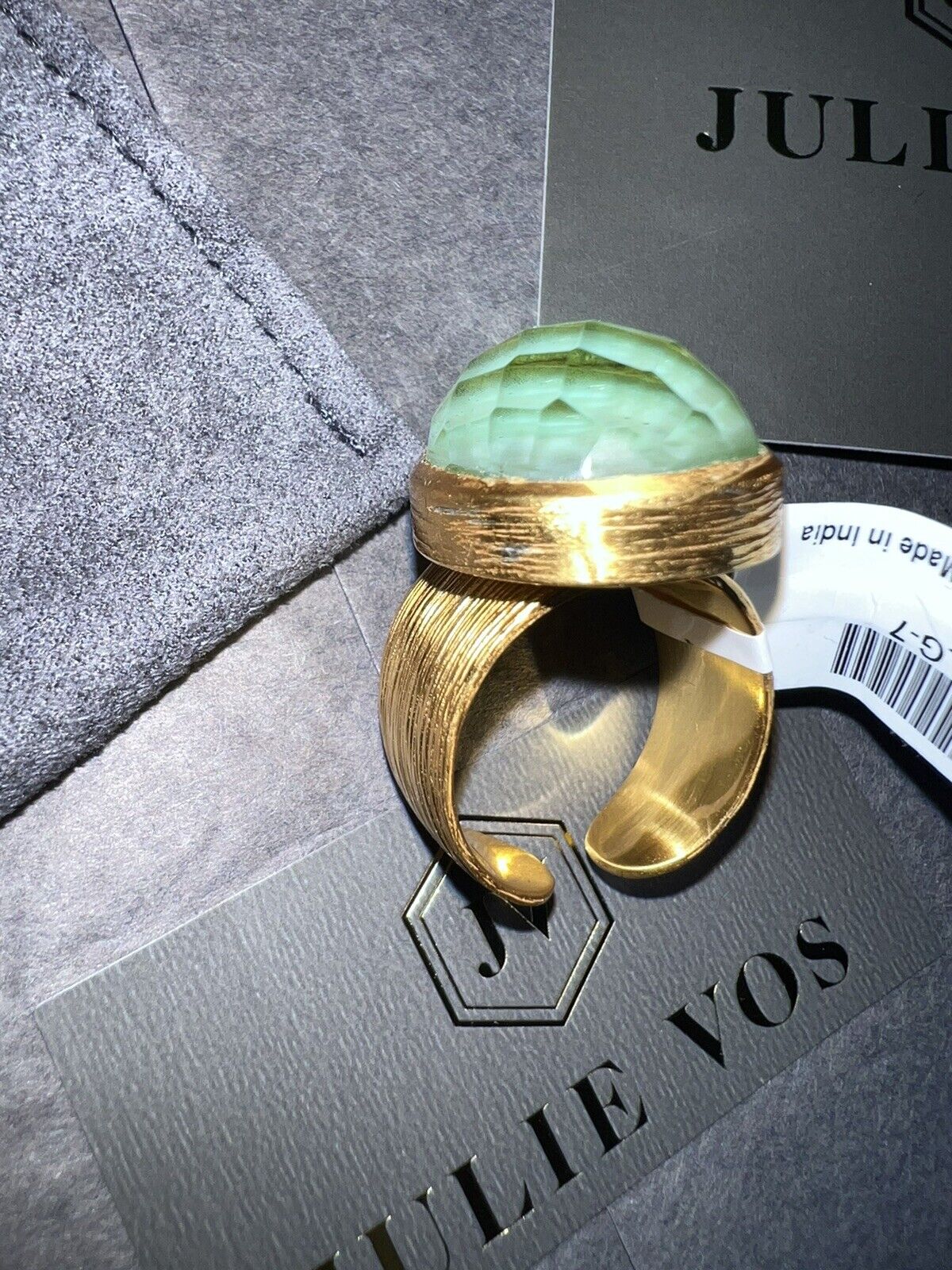 NEW Julie Vos Statement Ring Aspen In Iridescent Light Green Sz 7 ADJUSTABLE NWT