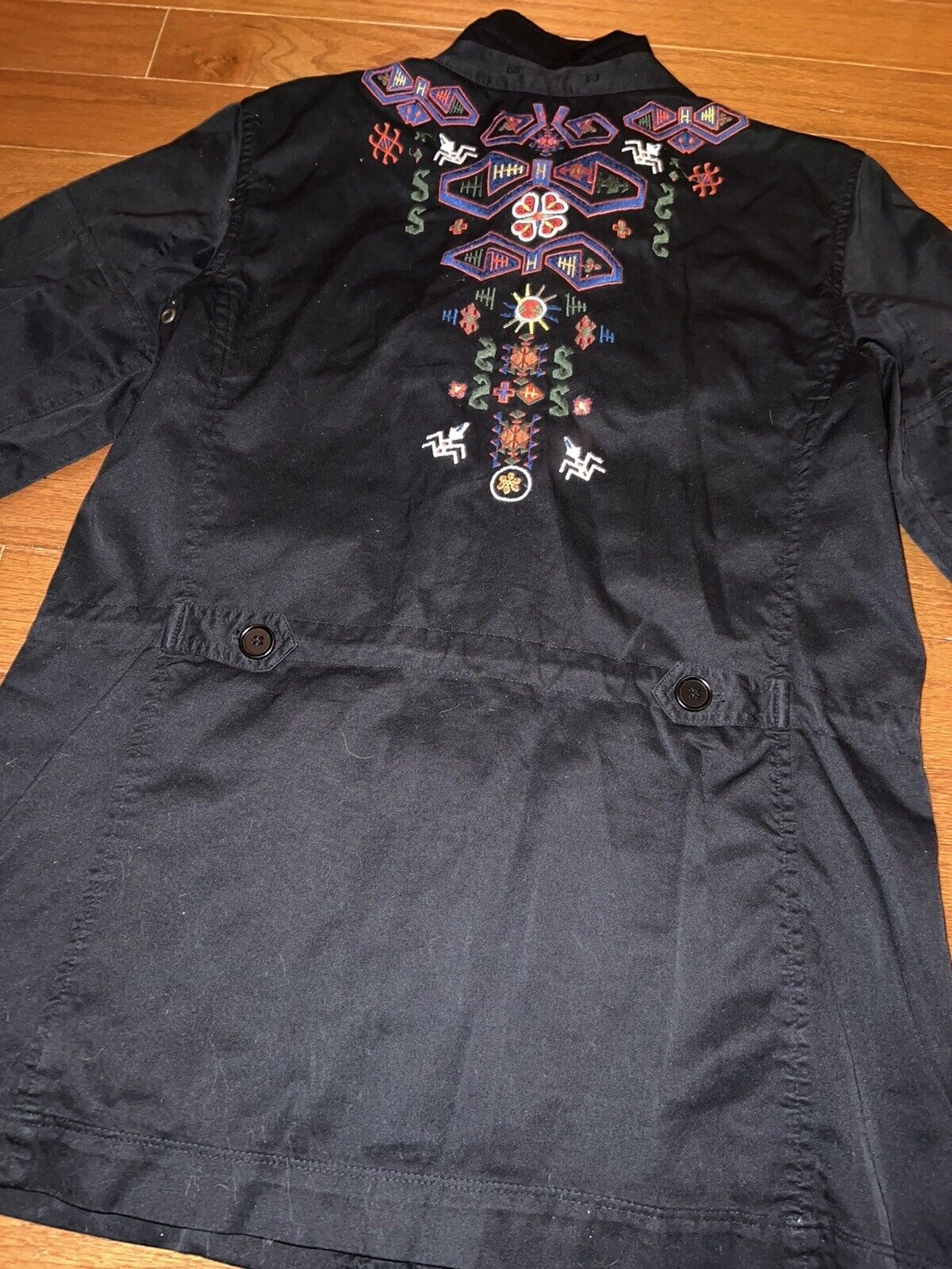 Johnny Was Black Embroidered Military Field Jacket Coat Anorak Sz M Medium