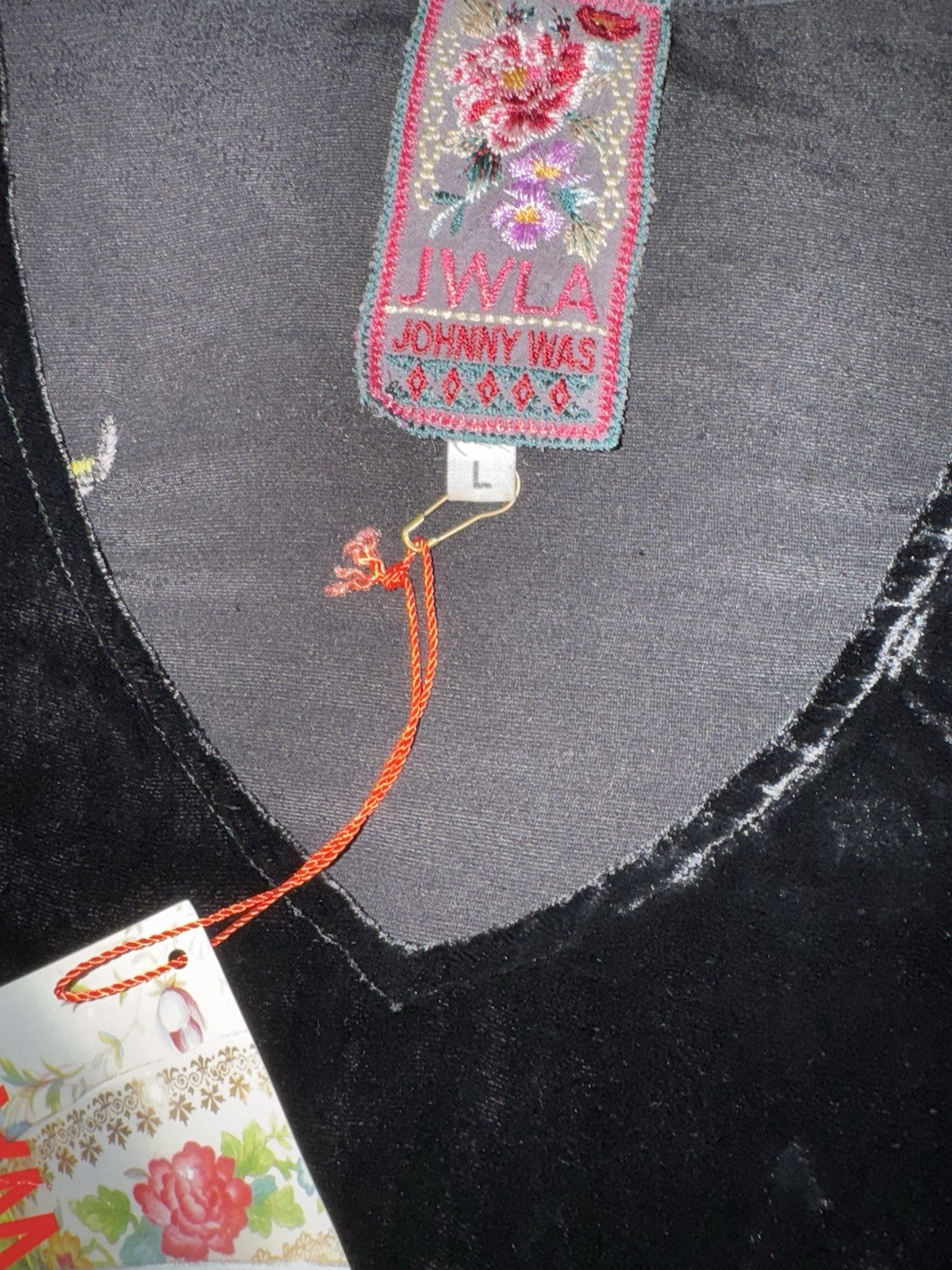 Johnny Was L Black & Pink Velvet Shift Mini Dress Embroidered Floral Tunic Top Johnny Was