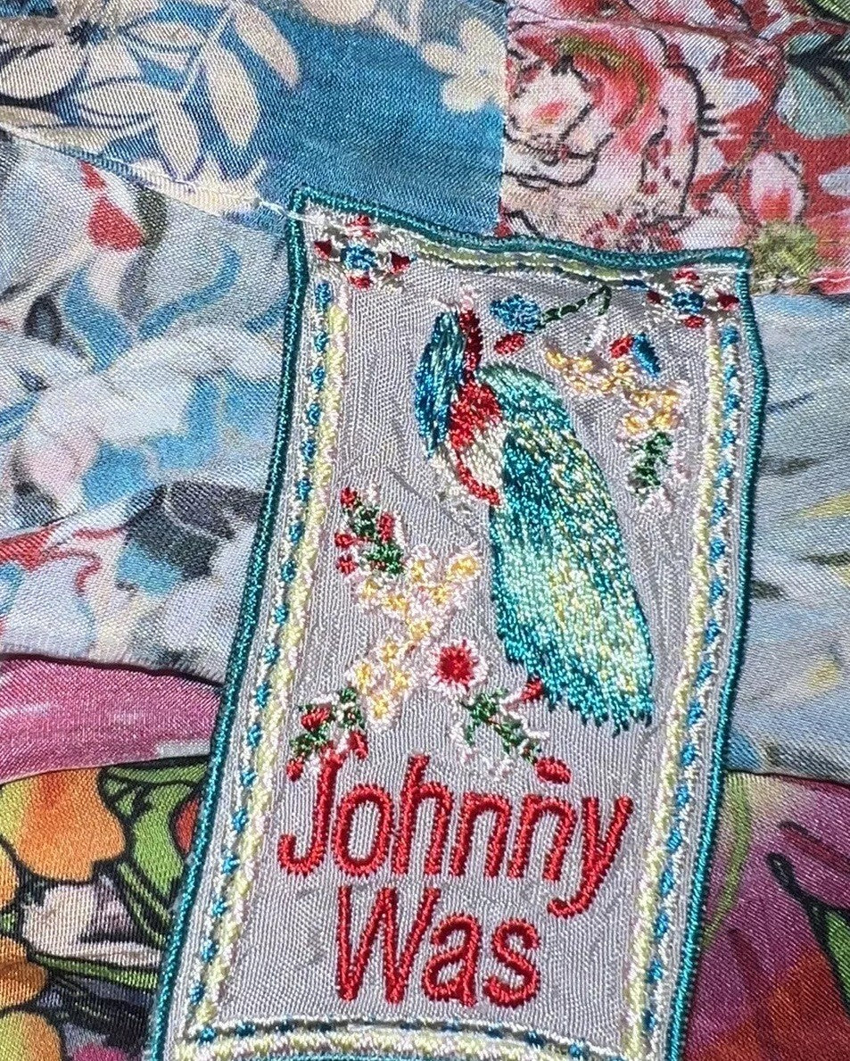 Johnny Was L 100% Silk Kimono Top Wrap Jacket Lightweight Cool Summer BOHO Johnny Was