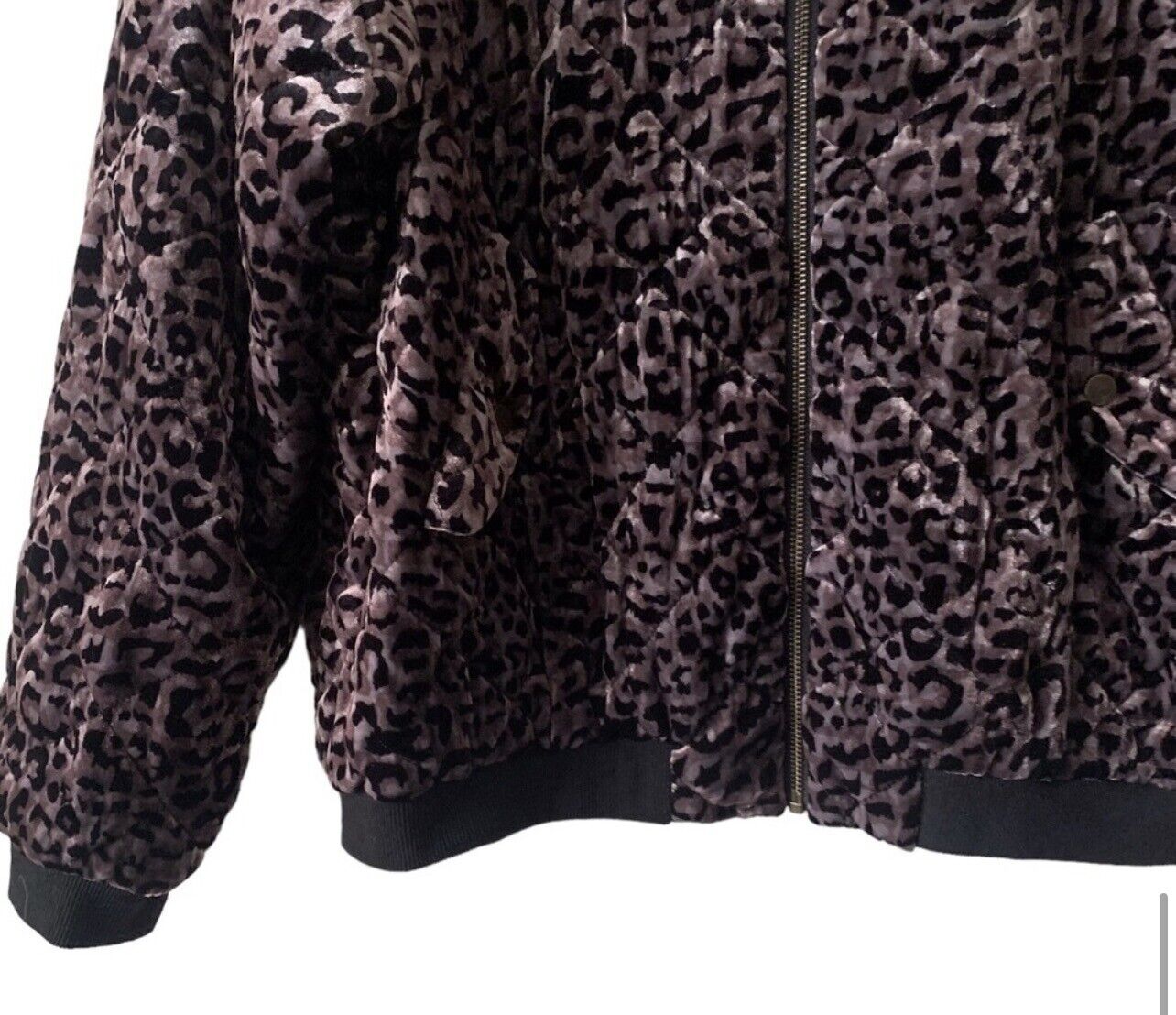 Johnny Was Leopard Velvet Quilted Bomber Jacket Coat Sz XL Silk Interior