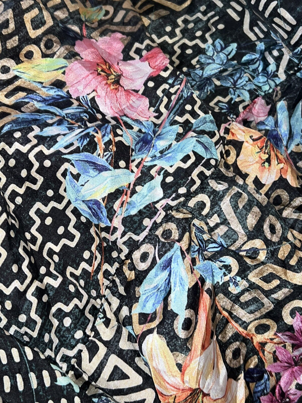 Johnny Was 100% Silk Kimono Sz M Tunic Top Black Floral Wrap Johnny Was