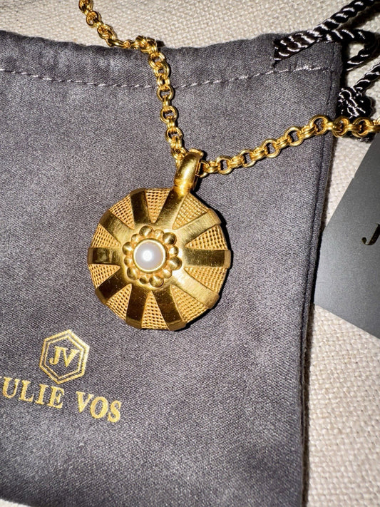 Julie Vos Pearl Statement Necklace Link & 3D Pendant 24k Plated $395 Retail Julie Vos