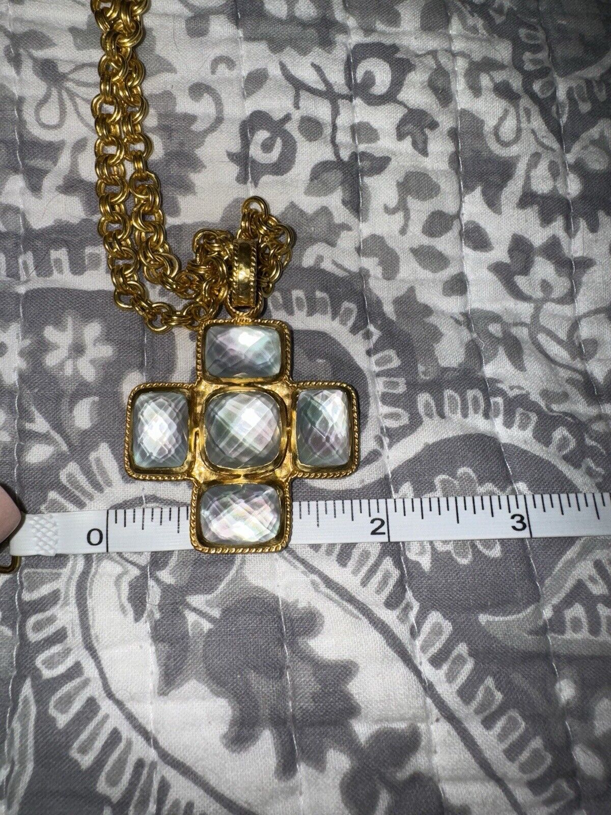 NEW Julie Vos Heavy Link Necklace & Clear Iridescent Crystal Cross Pendant NWOT