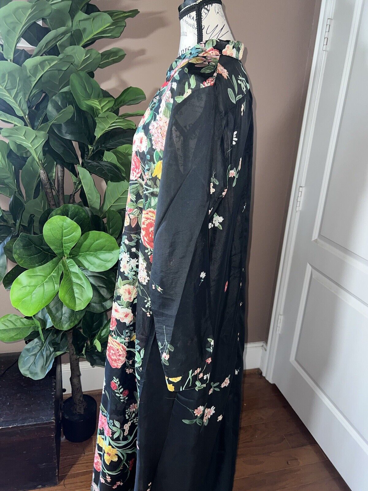 Johnny Was 100% Silk Black Sz L Large Maxi Dress Long Button Up