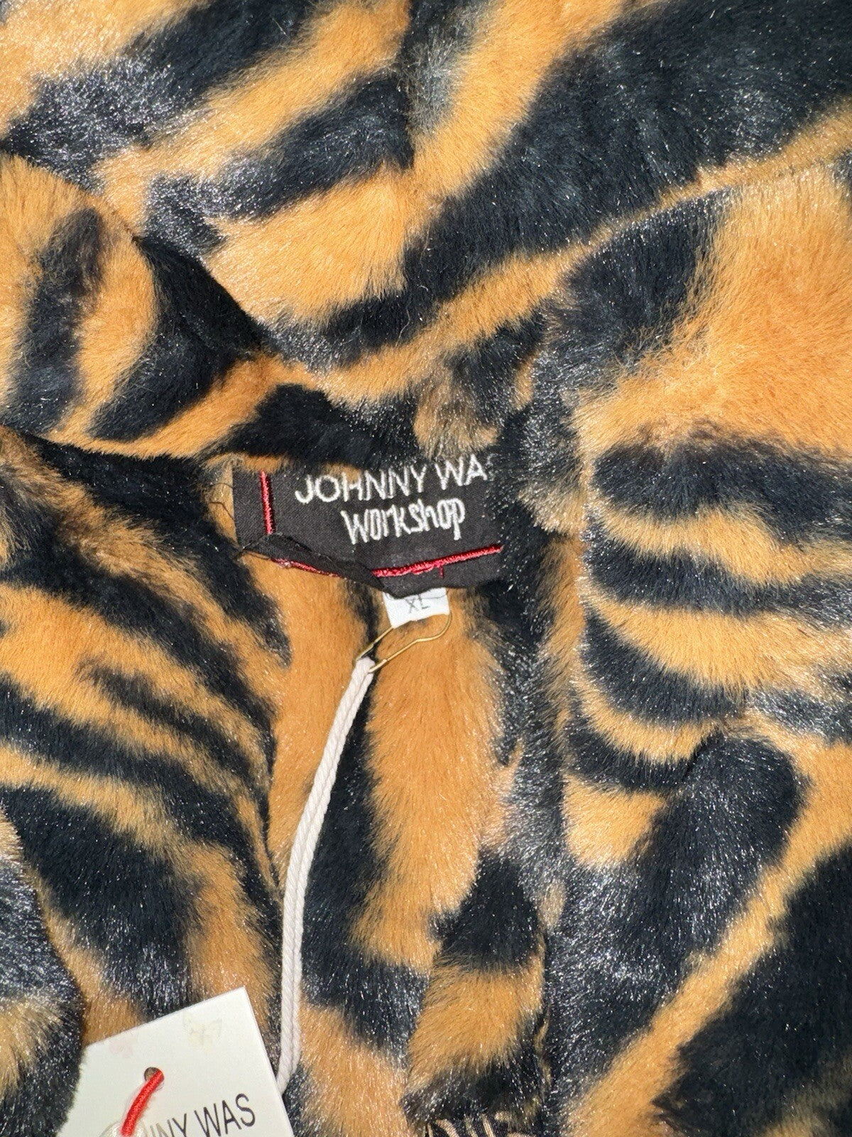 Johnny Was XL Faux Fur & Silk Tiger Stripe Long Length Coat Jacket Wrap Johnny Was