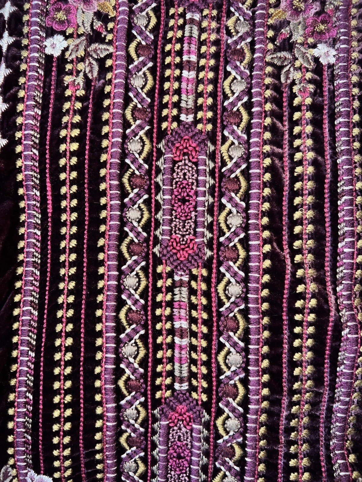 Johnny Was M Medium Purple Velvet Heavily Embroidered Tunic Top Kimono Sleeves Johnny Was