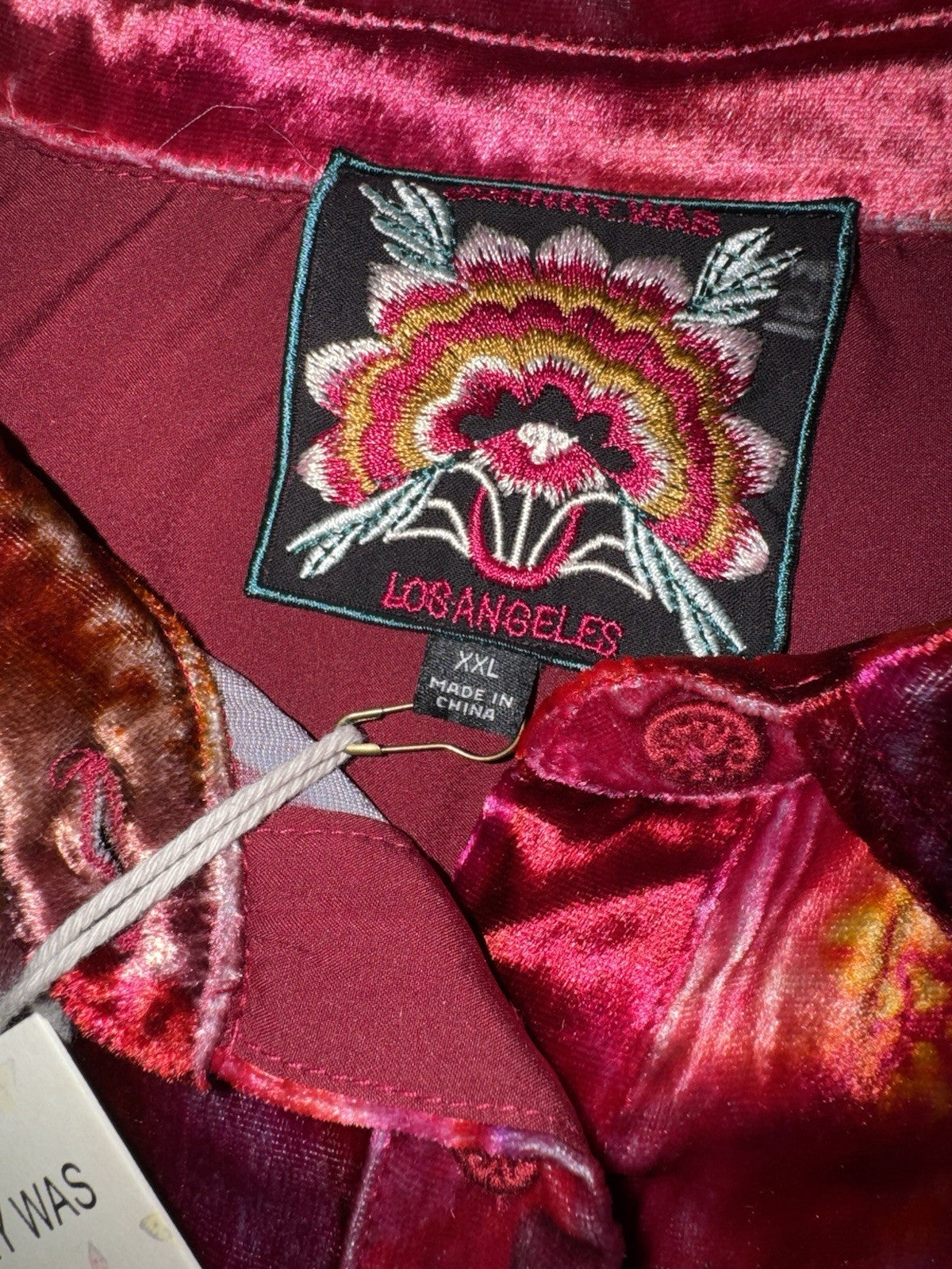 Johnny Was XXL Plus Pink & Red Velvet Button Up Shirt Blouse Top Oversized Johnny Was