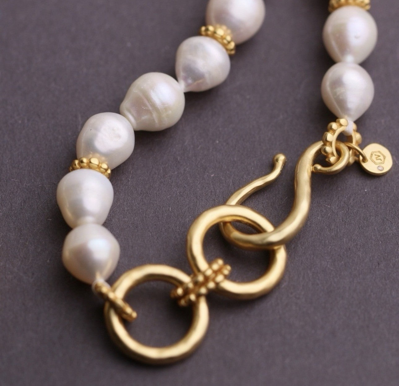 Julie Vos Freshwater Pearl & Obsidian 24k Gold Plate Statement Necklace WOW! Julie Vos