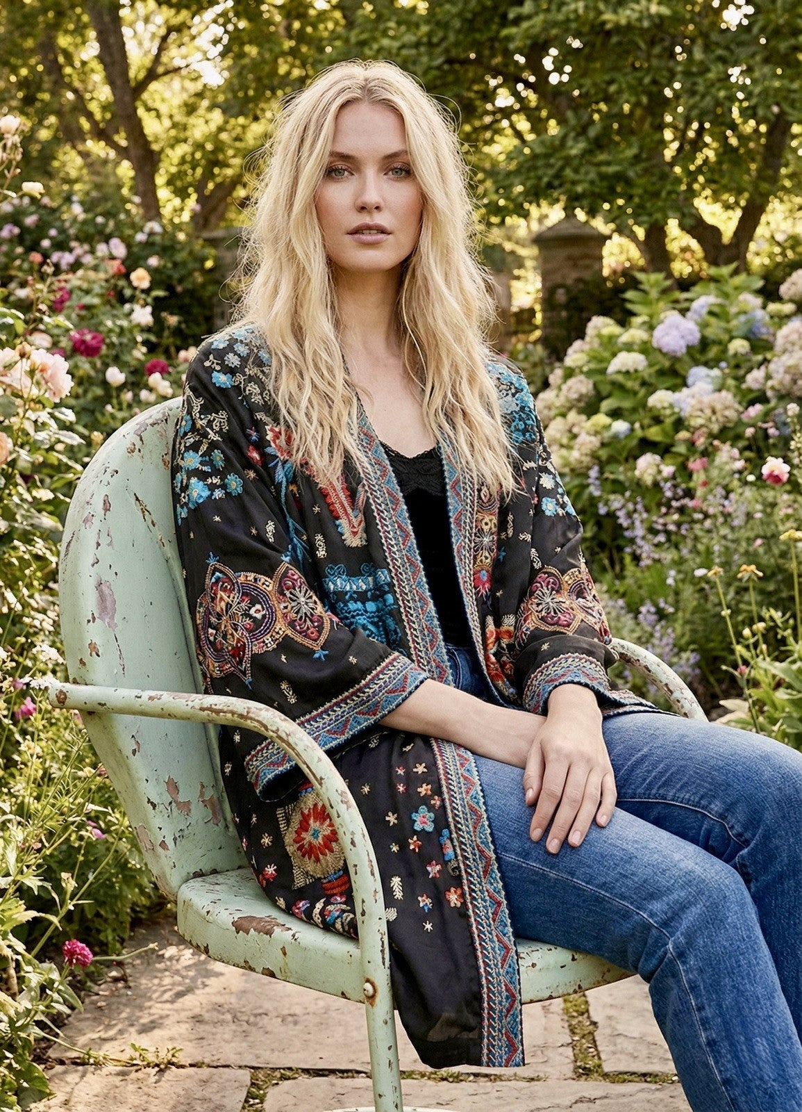 Johnny Was XL 1X Reversible KIMONO Jacket Coat Wrap Duster Embroidery STUNNING Johnny Was