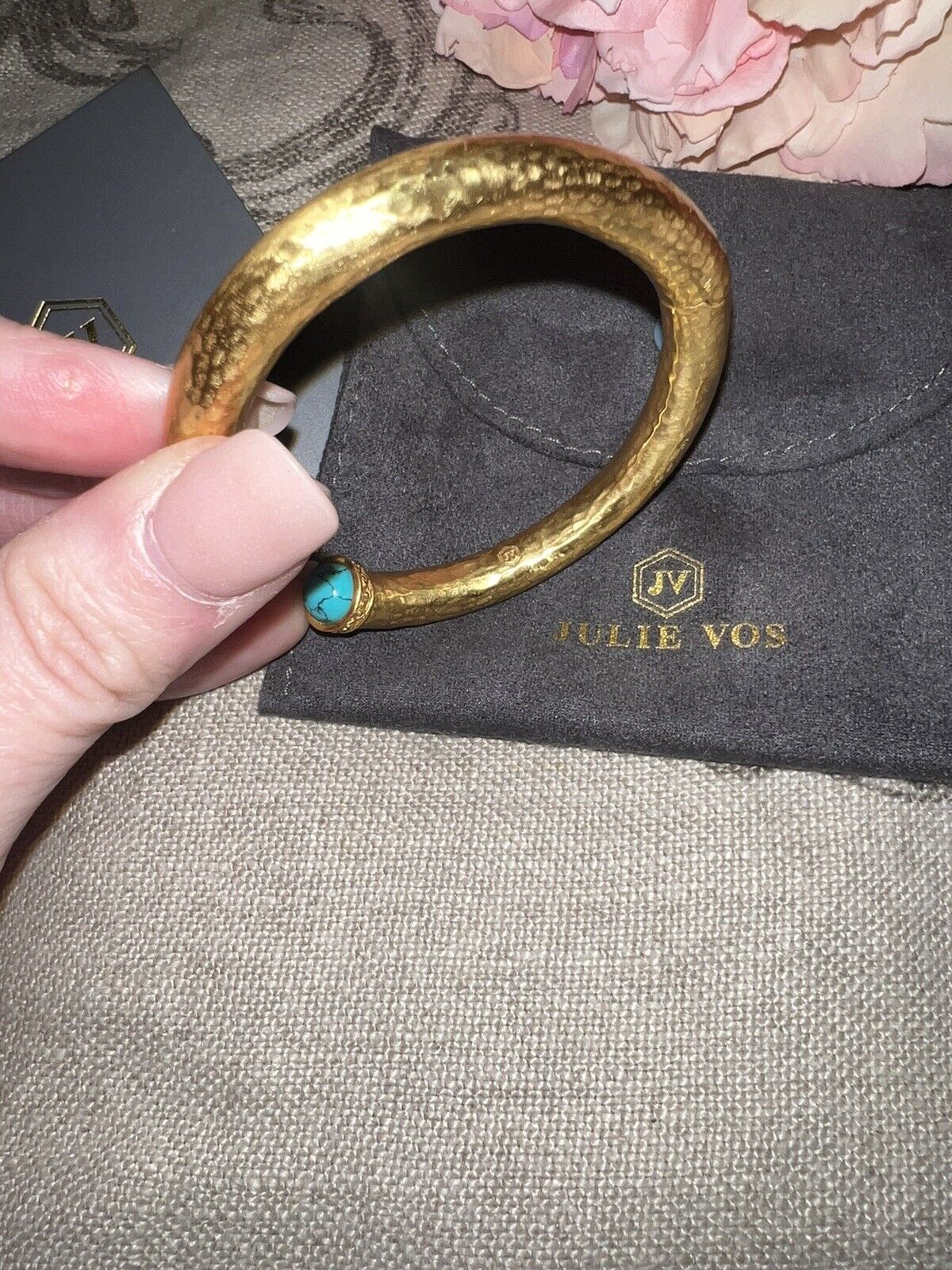 NEW Julie Vos Hinged Bangle Bracelet Blue Turquoise 24k Gold Plated NWOT