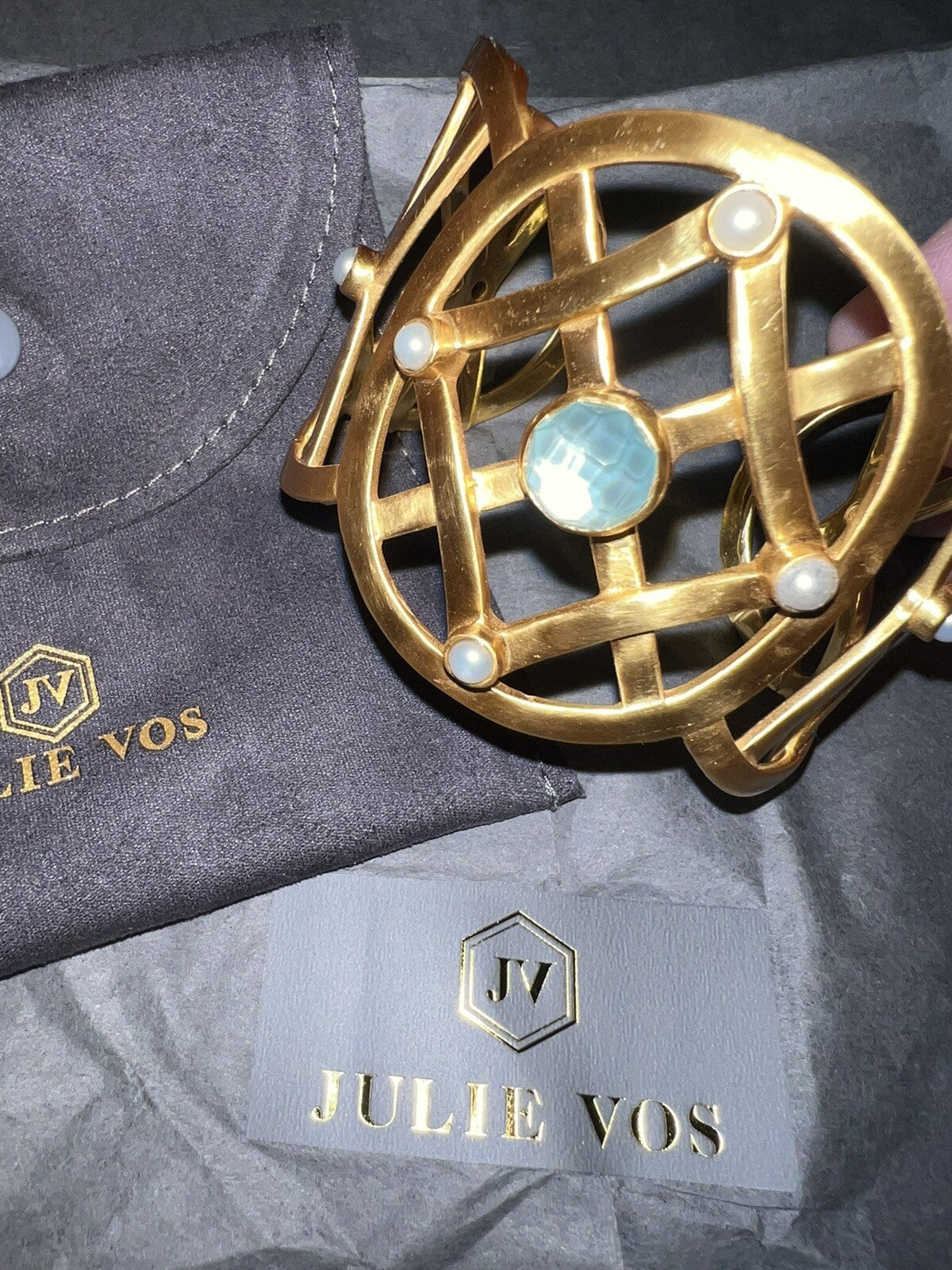 Julie Vos Chalcedony & Pearl Cuff Bangle Bracelet Julie Vos