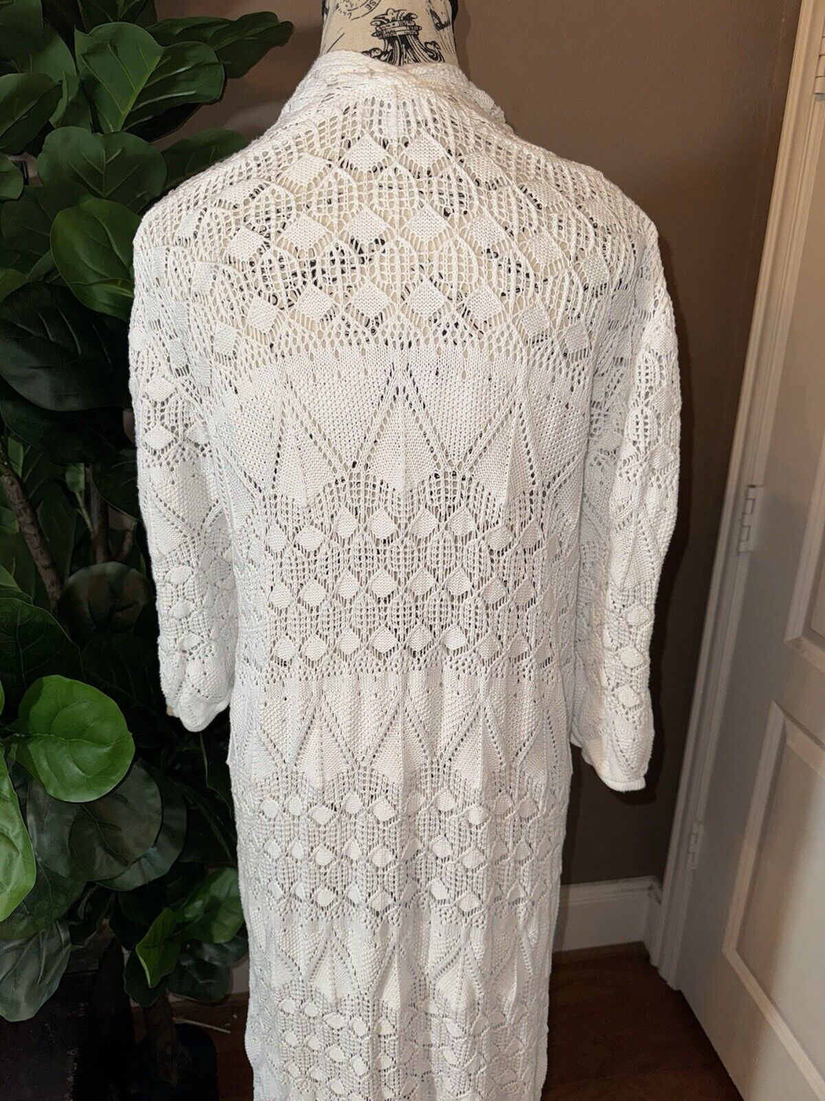 Johnny Was White Crochet Long Kimono XL 1X 1XL  Duster Cover Up Wrap