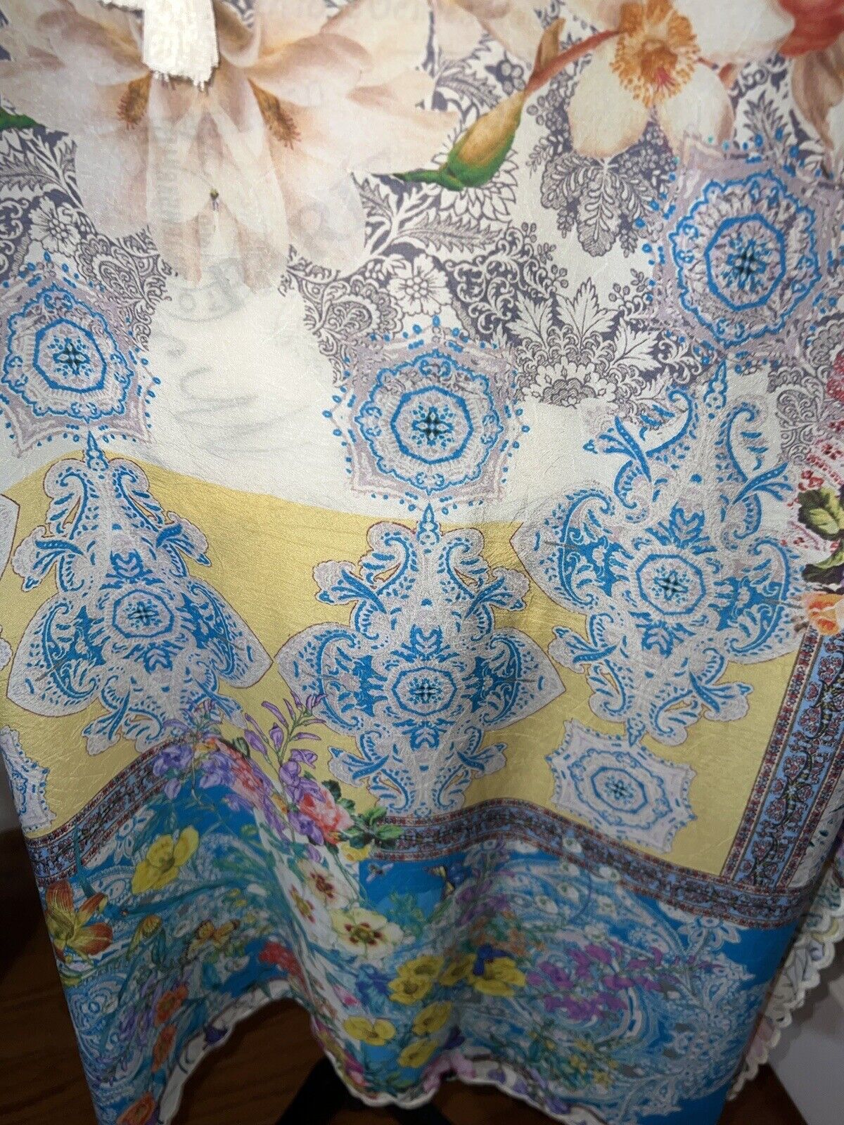 Johnny Was Silky Long Kimono Kaftan Floral & Patchwork Yellow XXL 2XL 2X SPRING