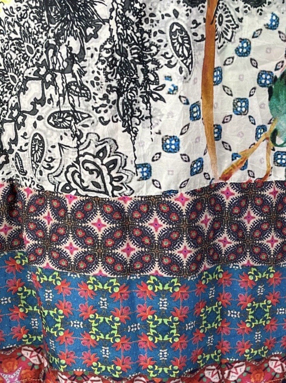 Johnny Was L Silky Kimono Wrap Patchwork Duster Jacket Cool Lightweight BOHO Johnny Was