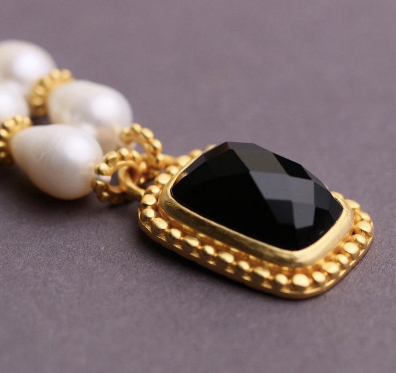 Julie Vos Freshwater Pearl & Obsidian 24k Gold Plate Statement Necklace WOW! Julie Vos