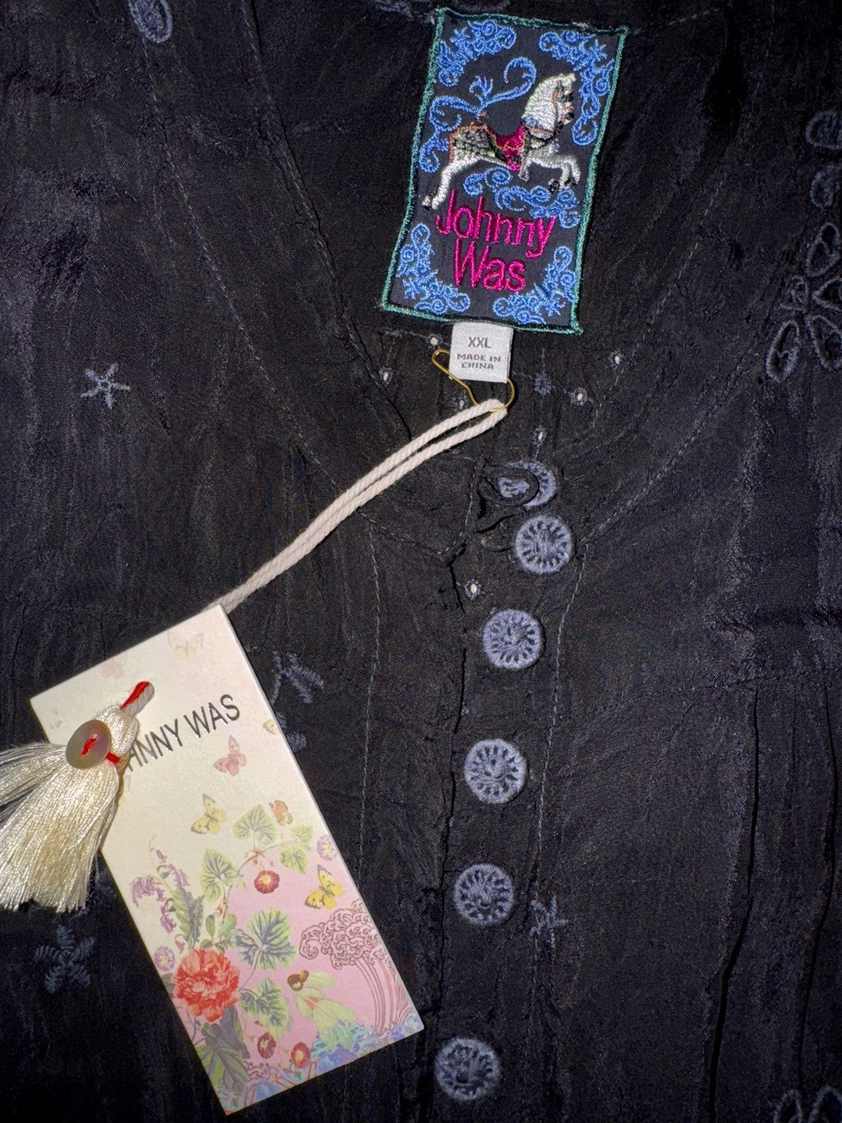 Johnny Was XXL Black Eyelet Lace Mini Dress & Slip Drawstring Waist $560 Ret Johnny Was