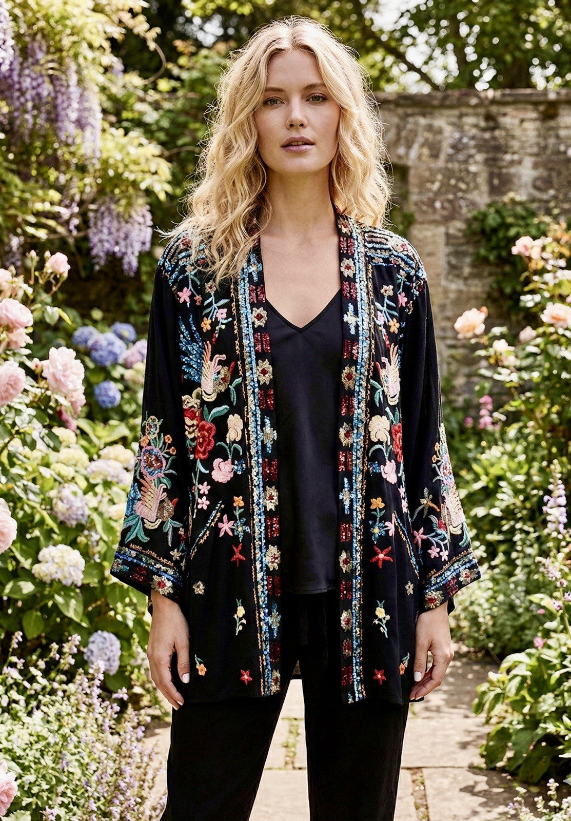 Johnny Was XXL Plus Black Kimono Jacket Coat Sequins Sequin $528 Retail LUXE Johnny Was