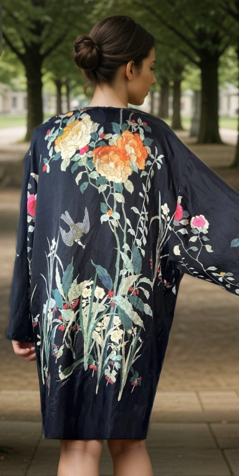 100% Silk Johnny Was Black Tunic Top Or Mini Dress XXL 2X 2XL Birds & Flowers Johnny Was