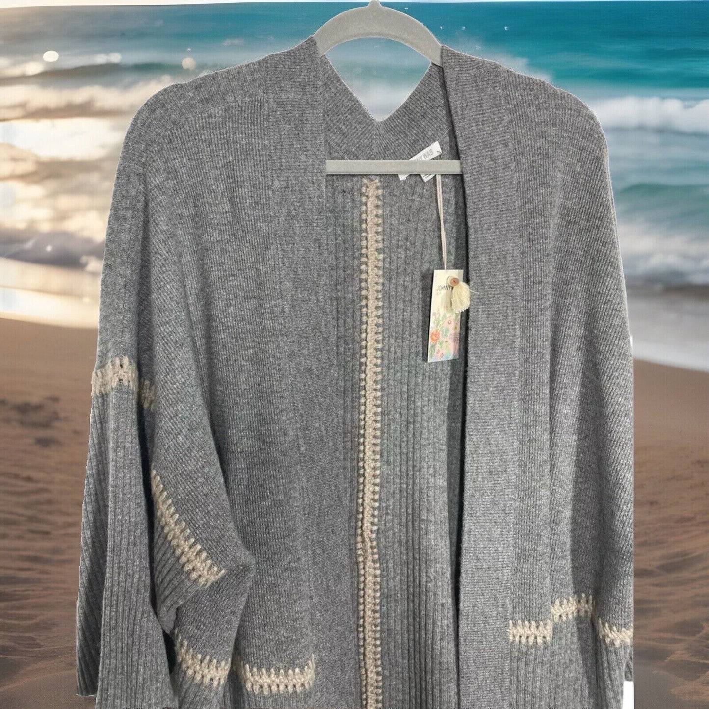 Johnny Was Soft Grey Cashmere Long Kimono Cardigan Wrap Duster L Large