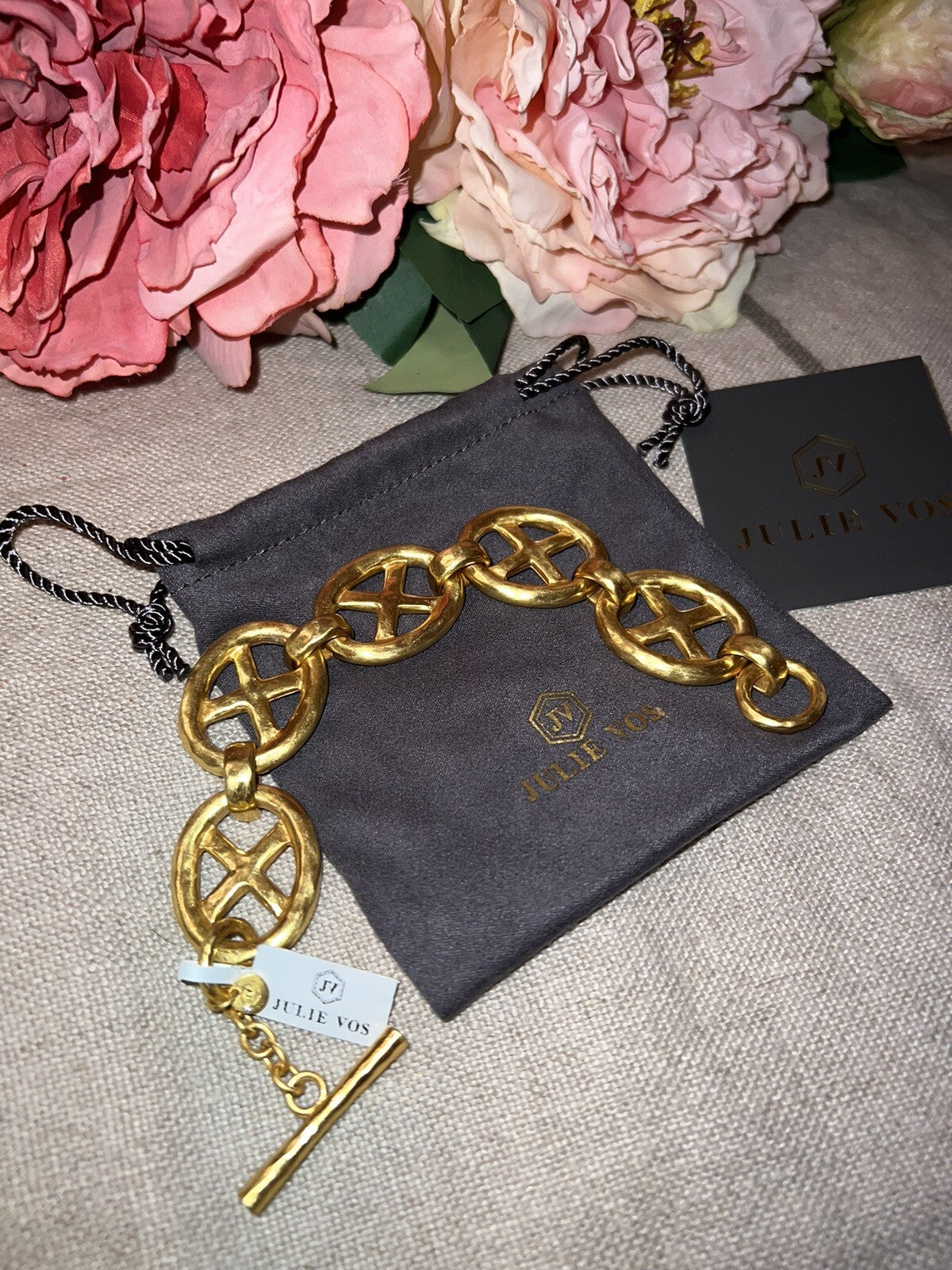 Julie Vos 24k Gold Plated Heavy XO Toggle Link Bracelet ADJUSTABLE Julie Vos