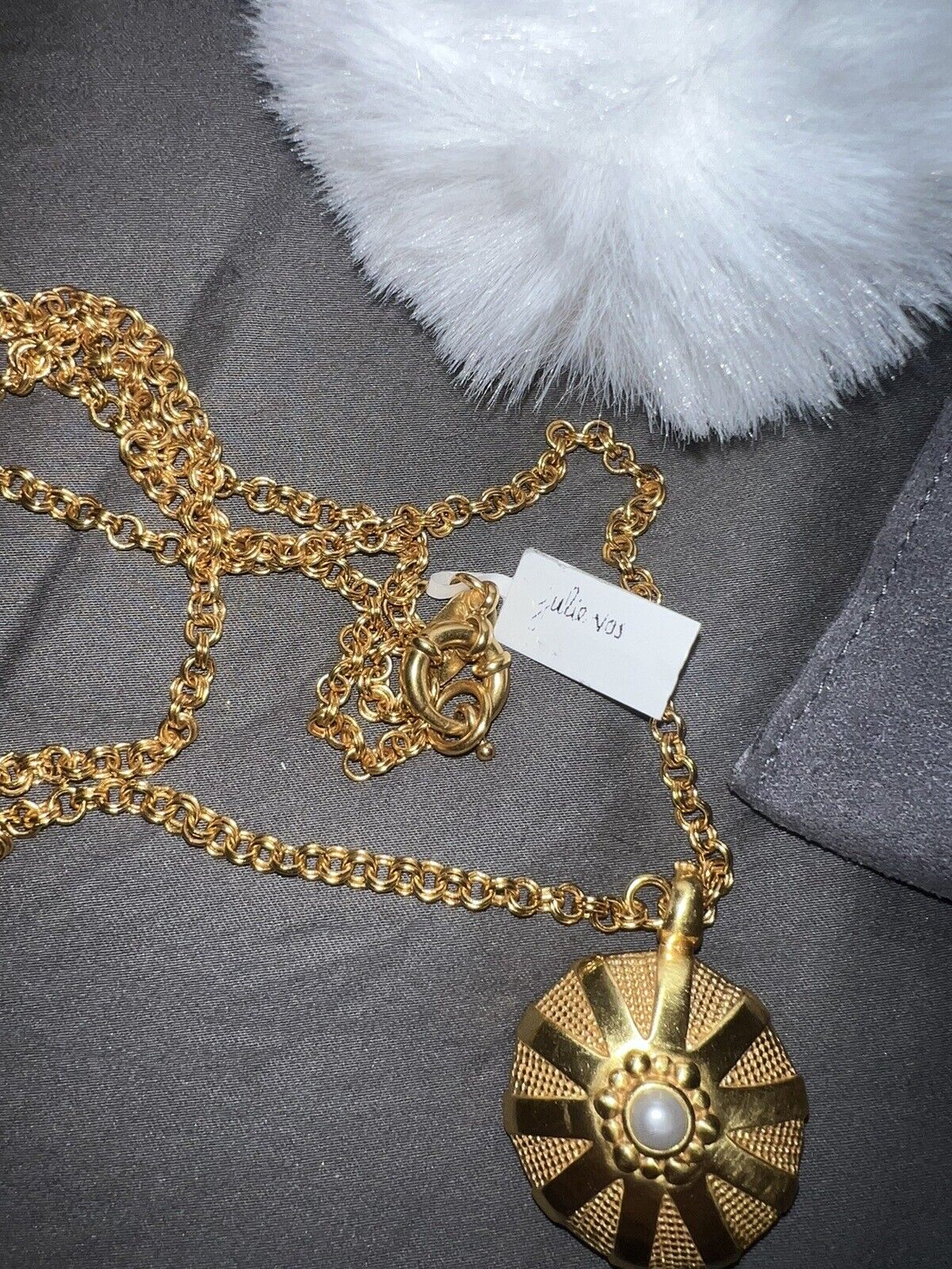 Julie Vos Long Chain With 19” Drop + Retired 24k Gold Plate & Pearl Pendant