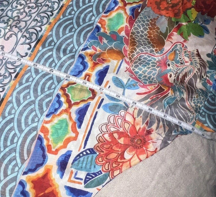 Johnny Was XL 100% Silk Long Sleeve Tunic Top Dragon Blouse Shirt Asian BOHO Johnny Was