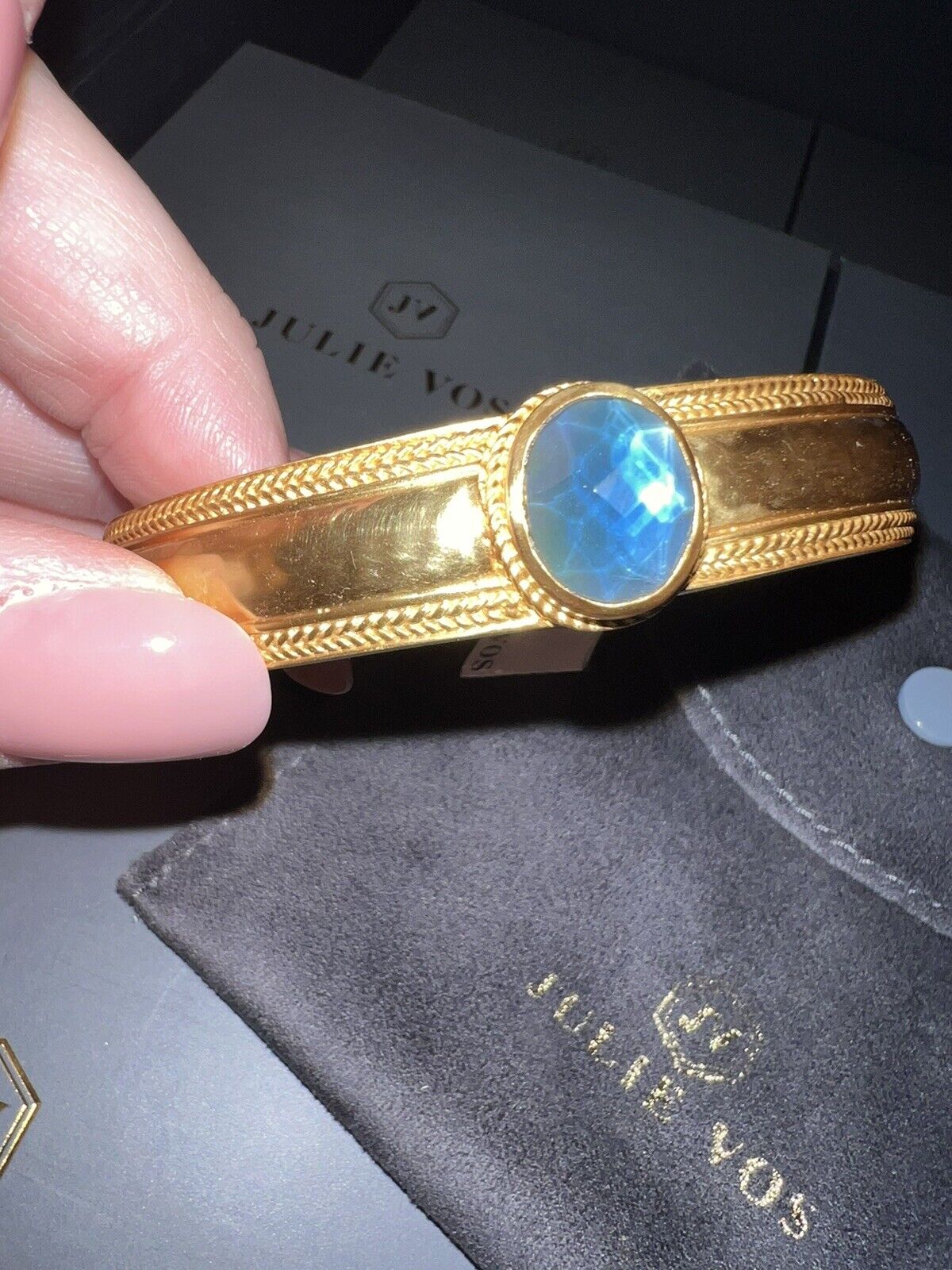 Julie Vos Hinged Bangle with Sapphire Blue Stone