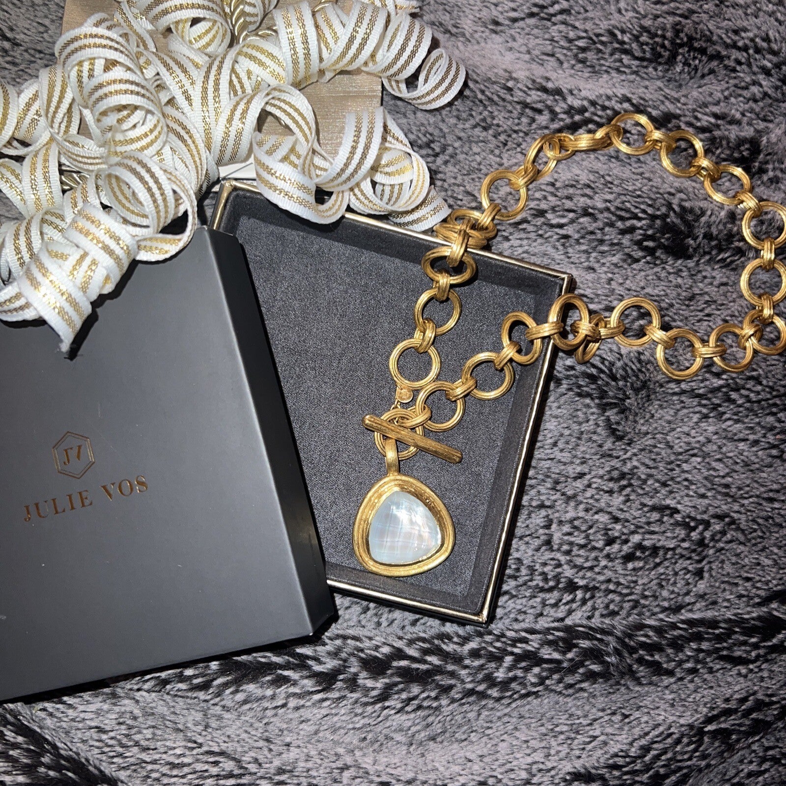 Julie Vos Iridescent Clear & 24k Gold Plate Toggle Statement Necklace Julie Vos