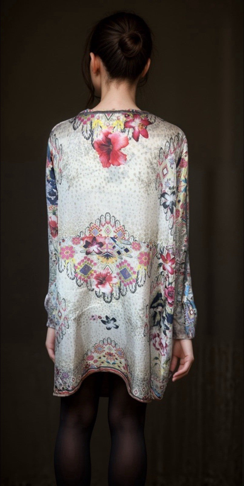 Johnny Was 2X Tunic Top Blouse 100% Silk Soft & Flowy Shirt  Long Sleeve BOHO Johnny Was