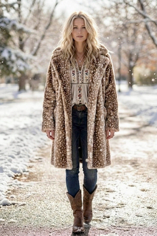 Johnny Was L Large Falyne Faux Fur Coat Jacket Wrap 100% Silk Lining Johnny Was