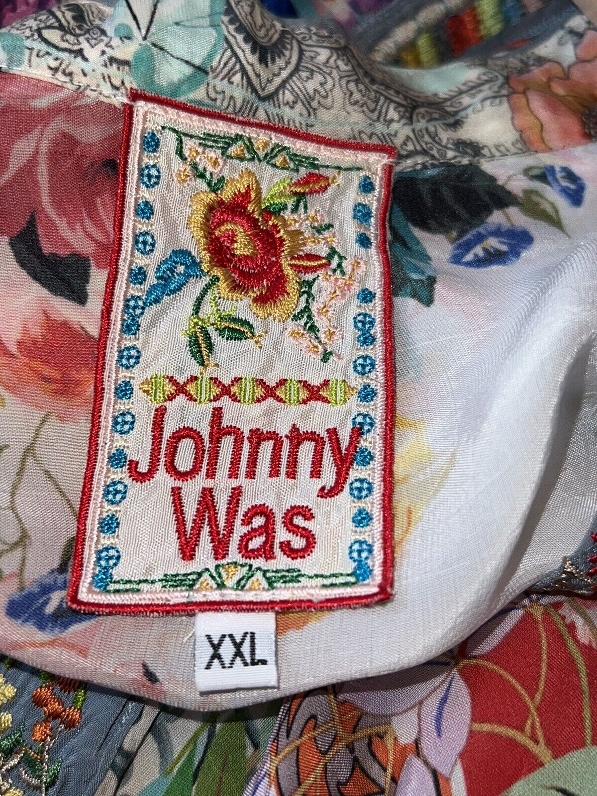 Johnny Was Silky Kimono W/ Embroidery And Flowers Sz 2x Xxl