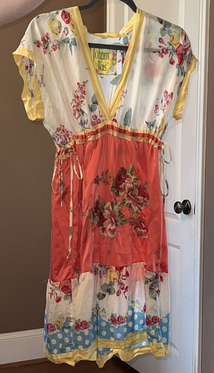 Johnny Was 100% Silk Tunic Top Or Mini Dress Summery!  Sz M