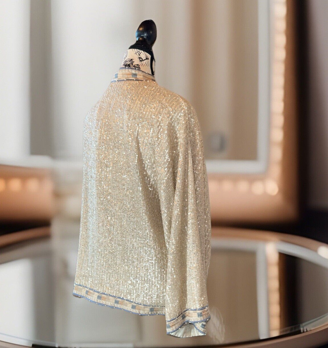 Johnny Was L Large Silk & Sequins Ivory KIMONO Jacket Wrap Pearl Accents Johnny Was